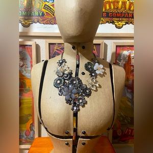 Macys layered floral multi media necklace